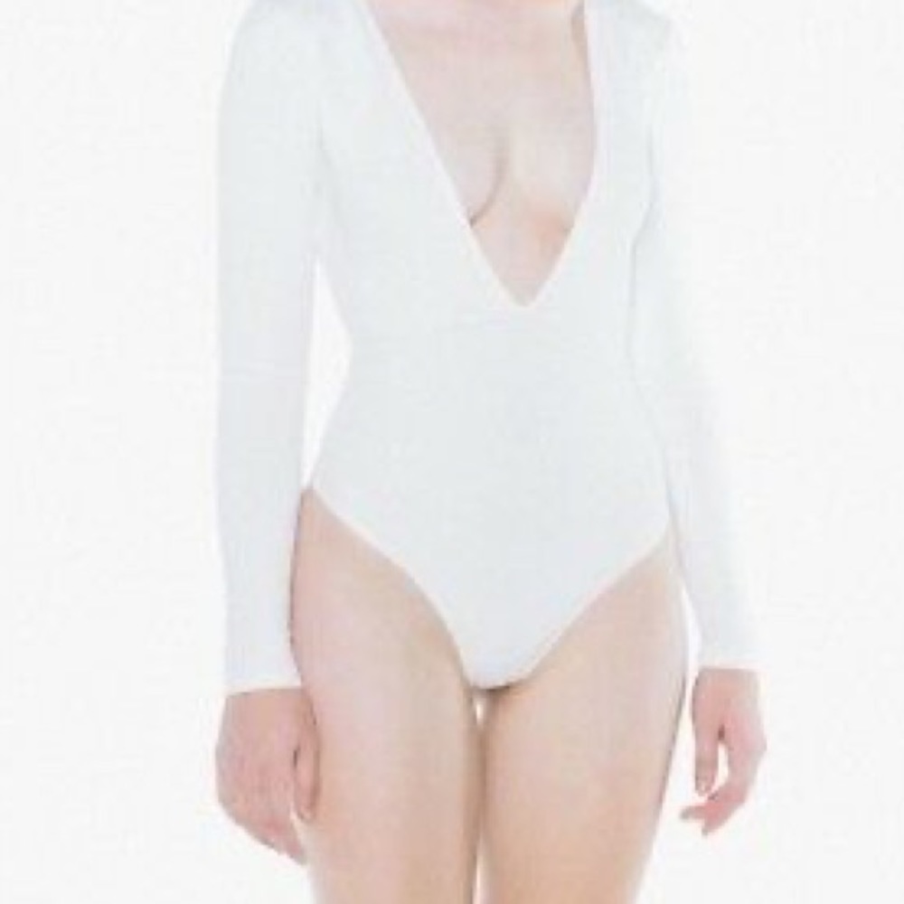 American Apparel White Double V Thong Bodysuit